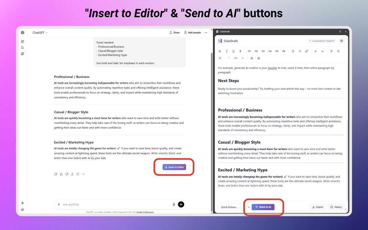 SideDraft Multi-line Editing
