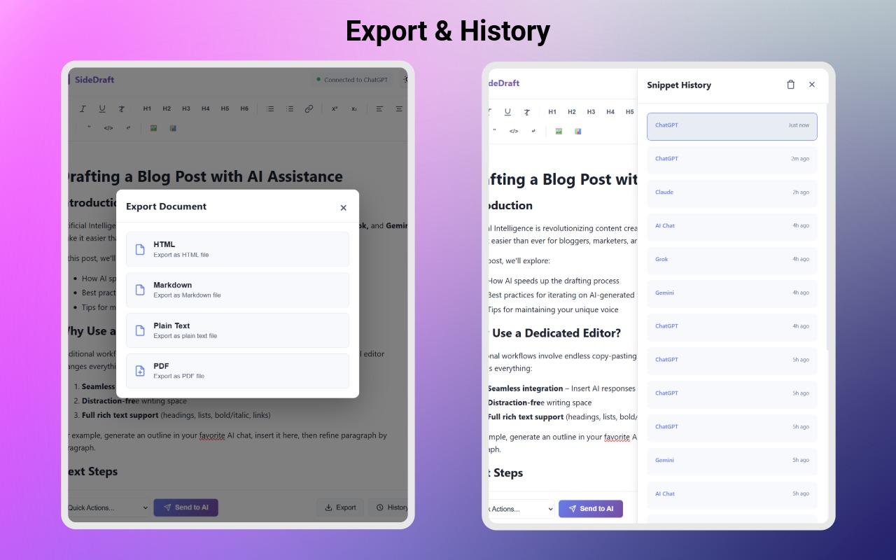 SideDraft Markdown Support